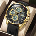 Wristwatch with LED Display and Multiple Time Zone - Gold Black