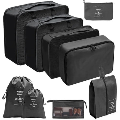 Nine Piece Travel Packing Cube Set for Luggage Storage