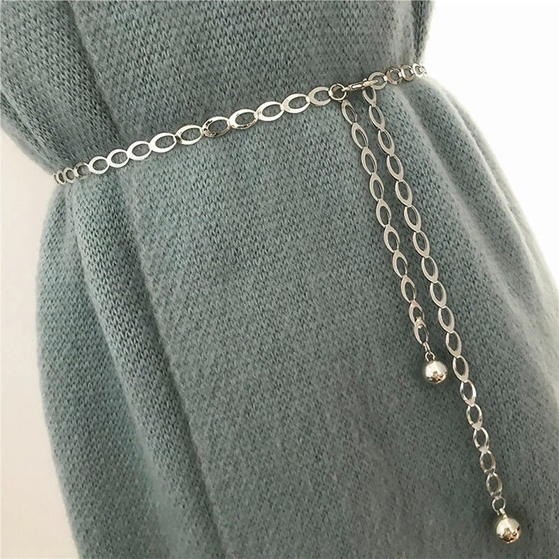 Elegant Hollow Out Chain Belt with Ball Ends Details