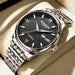Automatic Mechanical Wristwatch with Calendar Display - Black Steel