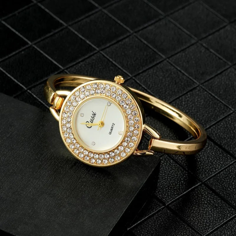 Watch Gold Round Dial Bracelet Quartz Alloy Sturdy