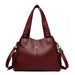 Genuine Soft Leather Handbag Shoulder Tote Bag - Burgundy