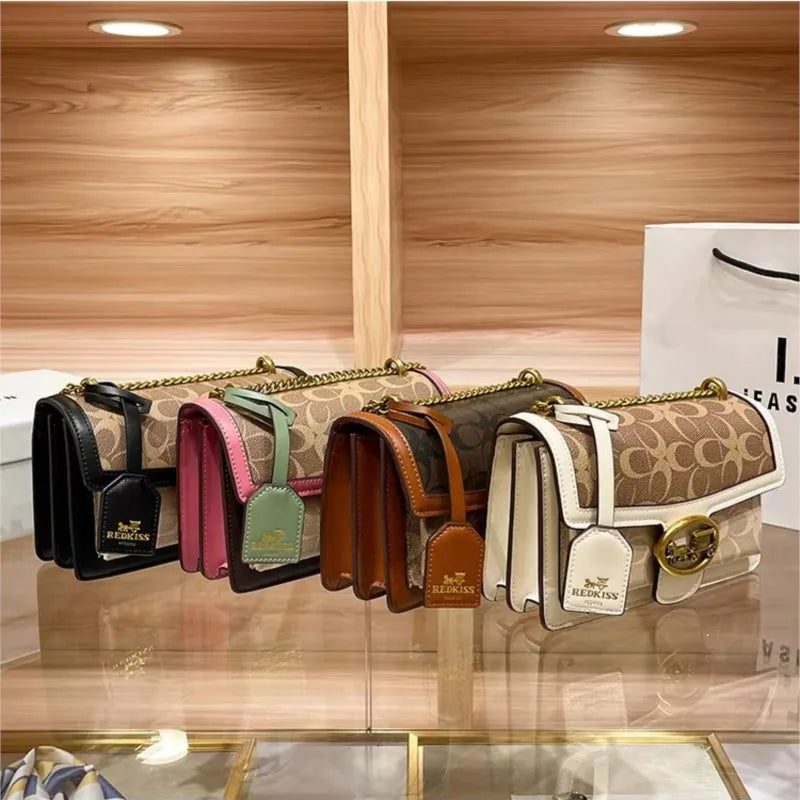 Geometric Satchel With Chain Strap and Flap Closure