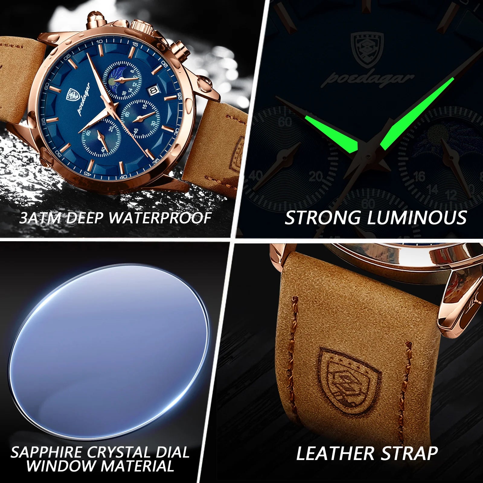 Luxor Chronograph Leather Wristwatch with Sapphire Dial