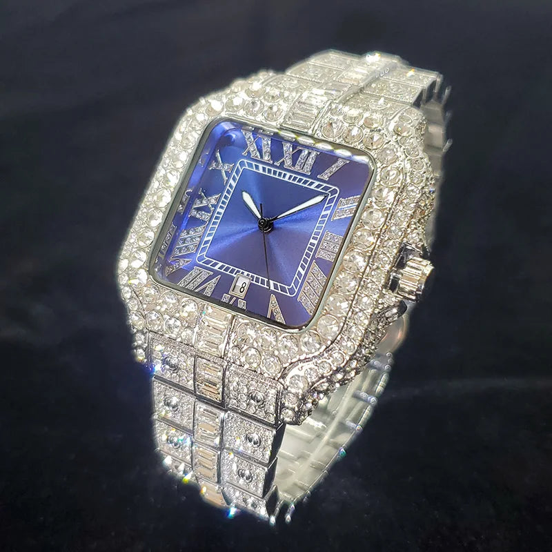 Diamond Watch Stainless Steel Case And Band Square Dial