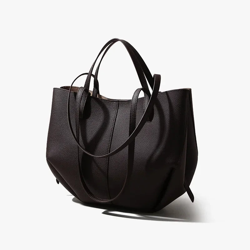 Bucket Bag with Top Handles and Spacious Interior - Coffee
