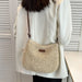 Summer Straw Crossbody Bag with Leather Strap - Beige
