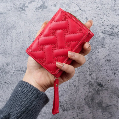 Lattice Embroidered Wallet With Zipper Wristlet Design