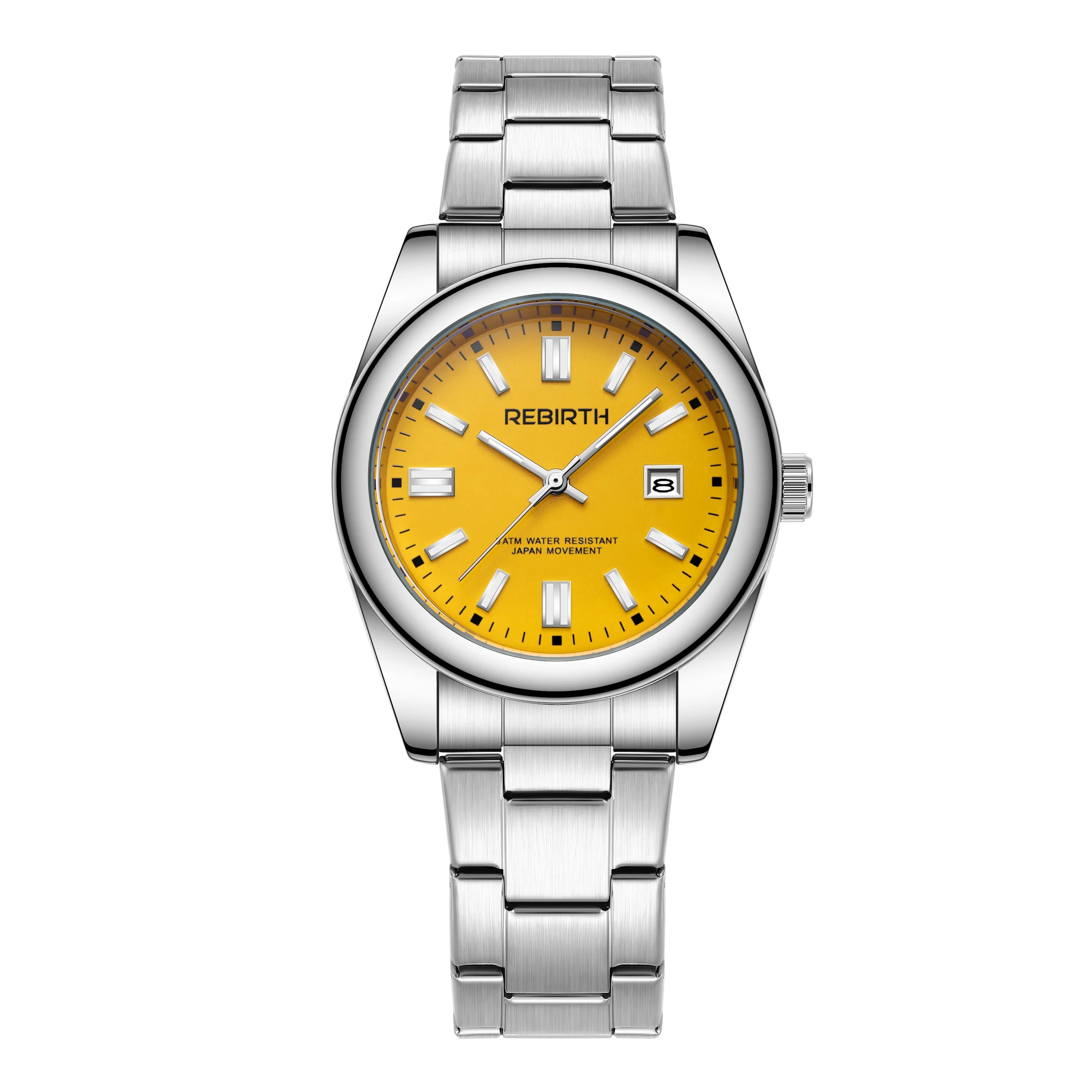 Elegant Quartz Wristwatch with Date and Steel Bracelet - Yellow