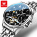 Moon Phase Mechanical Skeleton Watch With Roman Dial - Steel Black