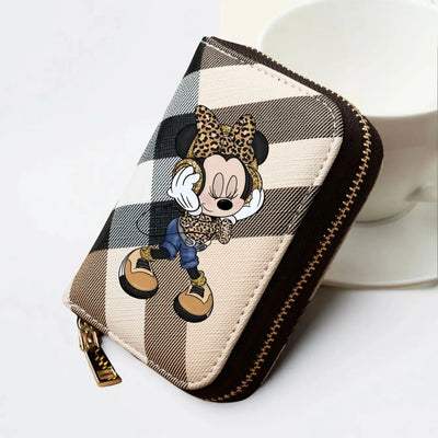 Wallet With Checkered Minnie Print Zipper Card Slots - WO2MEN