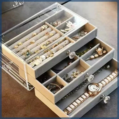 Jewelry Organizer Box with Three Drawers Crystal Knobs - WO2MEN