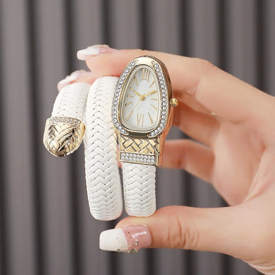 Serpentine Crystal Encrusted Timepiece With Double Wrap