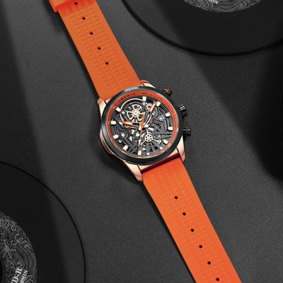 Sport Chronograph Skeleton Watch Open Heart Dial