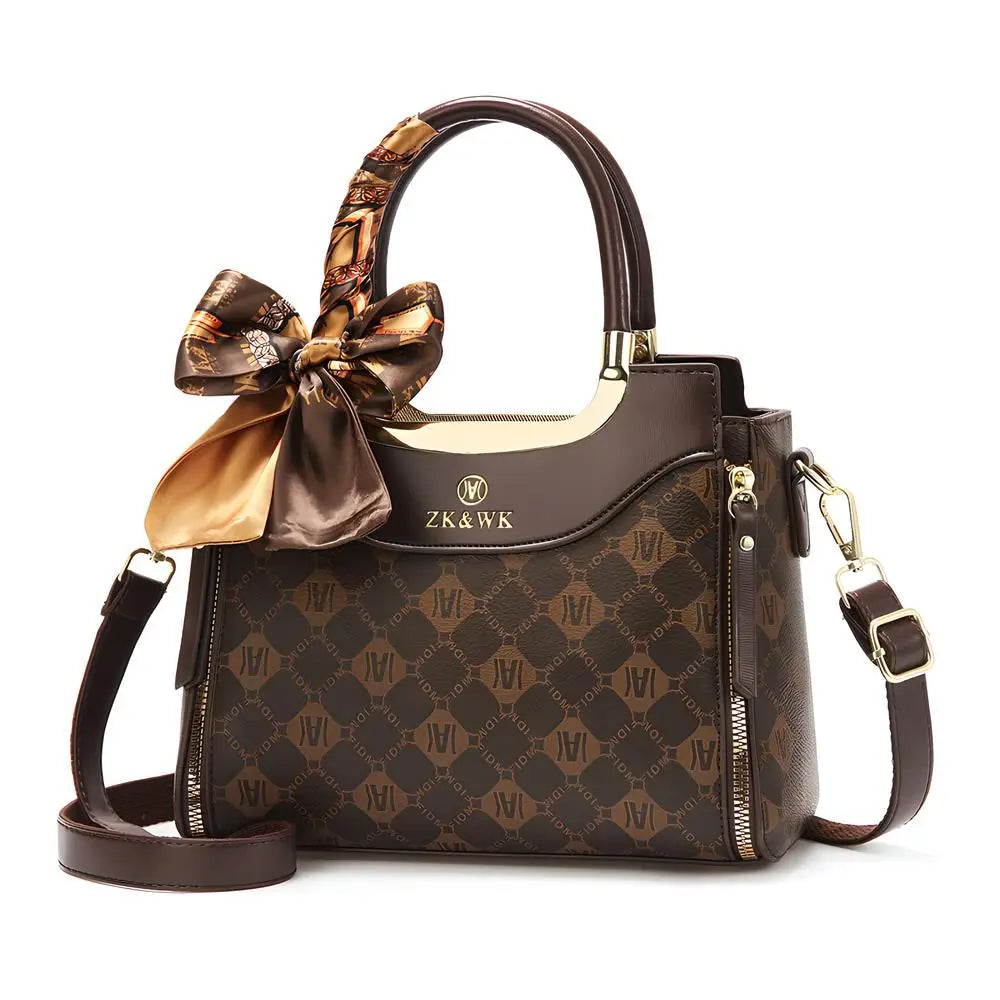 Top Handle Bag with Decorative Scarf Patchwork Print