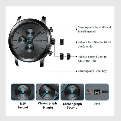 Monolithic Chronograph Dial Wristwatch with Date Window