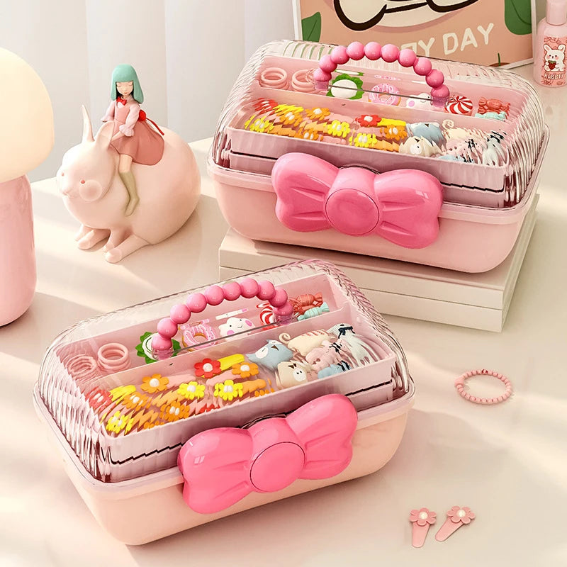 Multi Layer Hair Accessory Organizer With Bow Lid Case