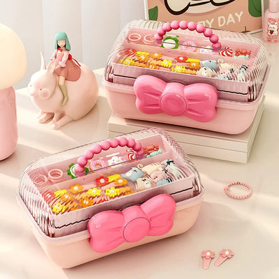 Multi Layer Hair Accessory Organizer With Bow Lid Case