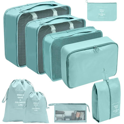 Nine Piece Travel Packing Cube Set for Luggage Storage