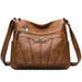 Shoulder Crossbody Bag with Front Zipper Pockets - Brown