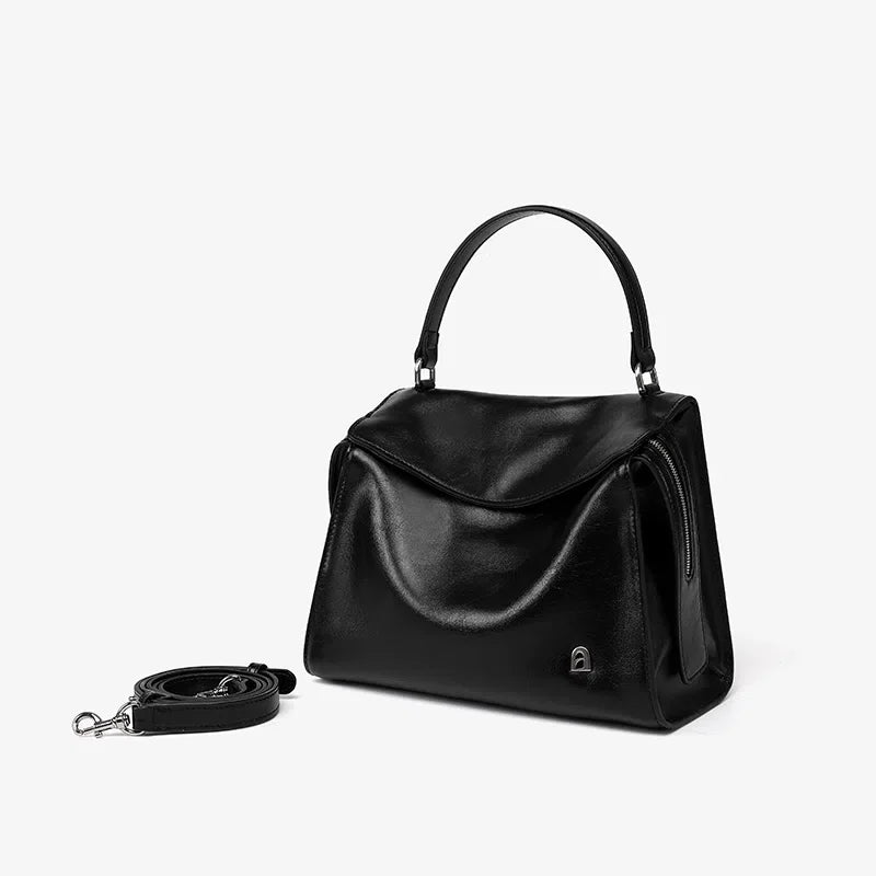 Handbag with Detachable Strap And Crossbody Tote - Black