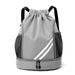 Drawstring Gym Backpack with Side Mesh Pockets - Grey