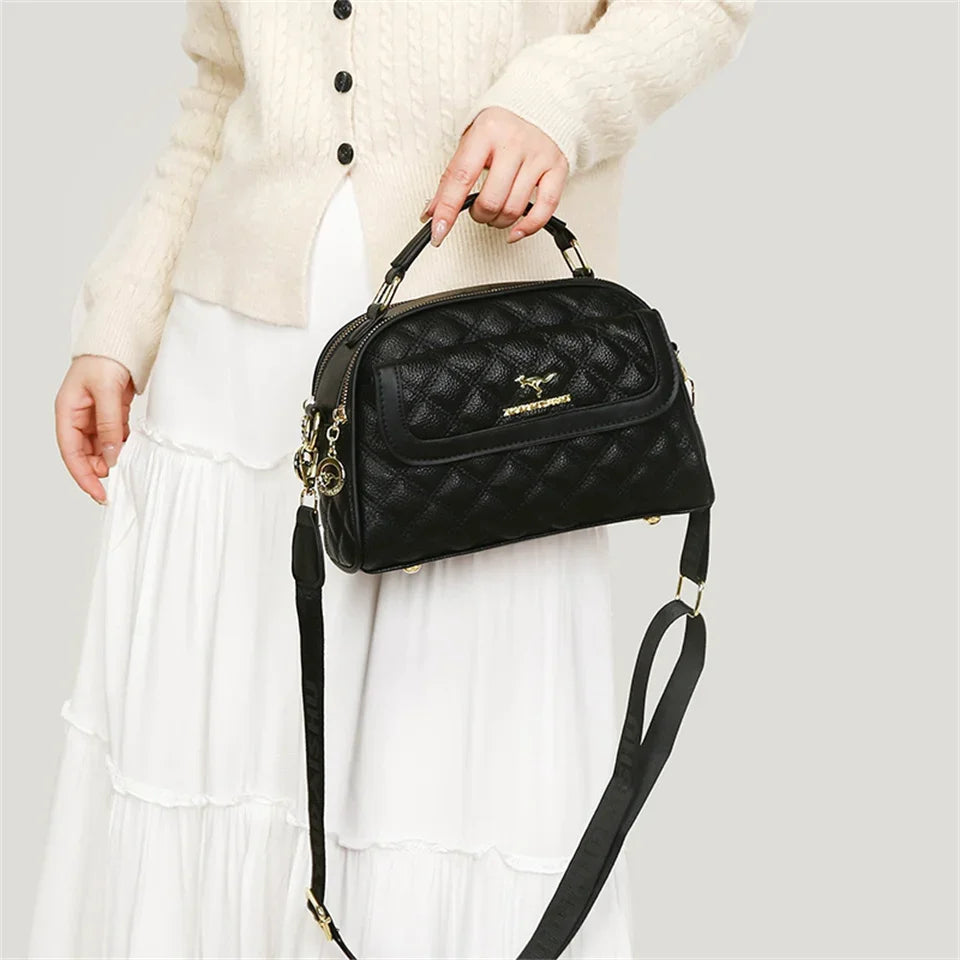 Quilted Microfiber Leather Crossbody Bag Embossed