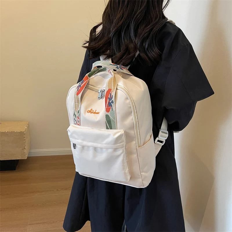 Backpack with Floral Strap Front Pocket Large Capacity