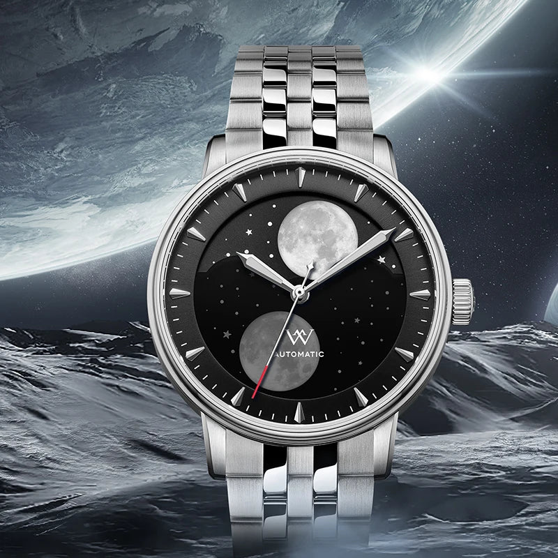 Moon Phase Automatic Mechanical Wristwatch Twin Moons