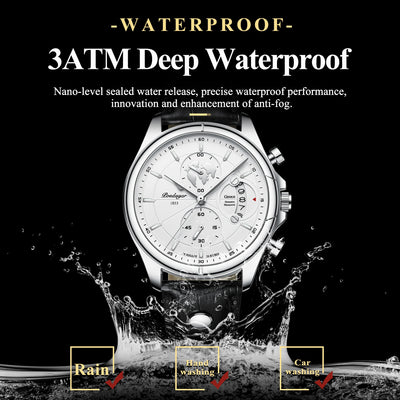 Chronograph Wristwatch World Map Dial Leather Strap