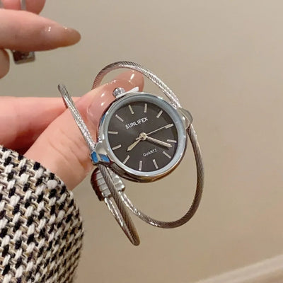 Watch Bracelet Cuff with Double Wire Ring Form Design - WO2MEN