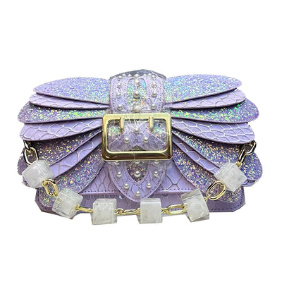 Pearl Winged Rivet Bag with Glitter Accents for Evening