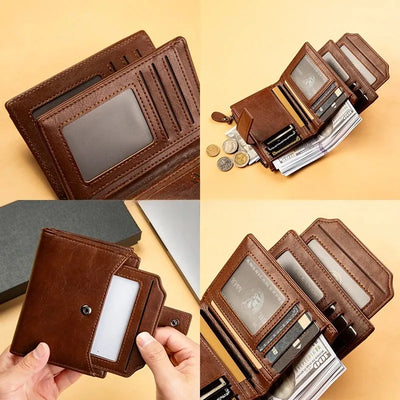 Retro Card Wallet With Zippered Coin Pocket and Strap - WO2MEN