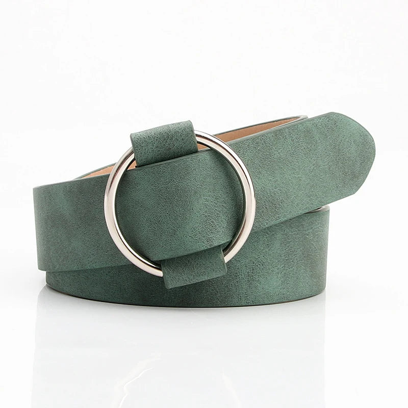 Belt with Round Buckle Design for Everyday Wear - Green
