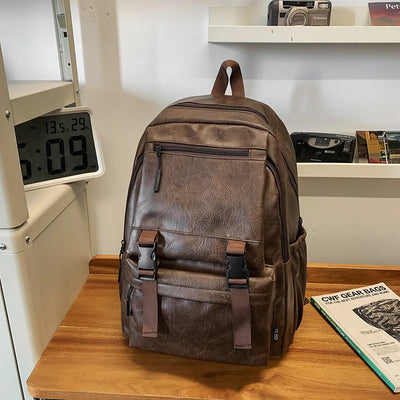 Backpack with Laptop Compartment And Front Buckles - Brown