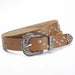 Star Rivet Belt with Ornate Buckle and Star Studs - Camel