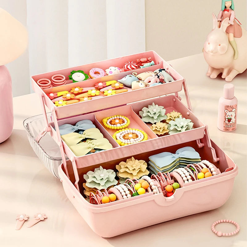 Multi Layer Hair Accessory Organizer With Bow Lid Case