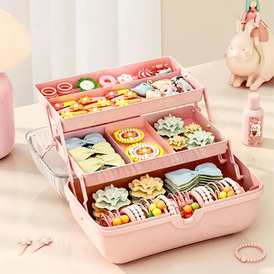 Multi Layer Hair Accessory Organizer With Bow Lid Case