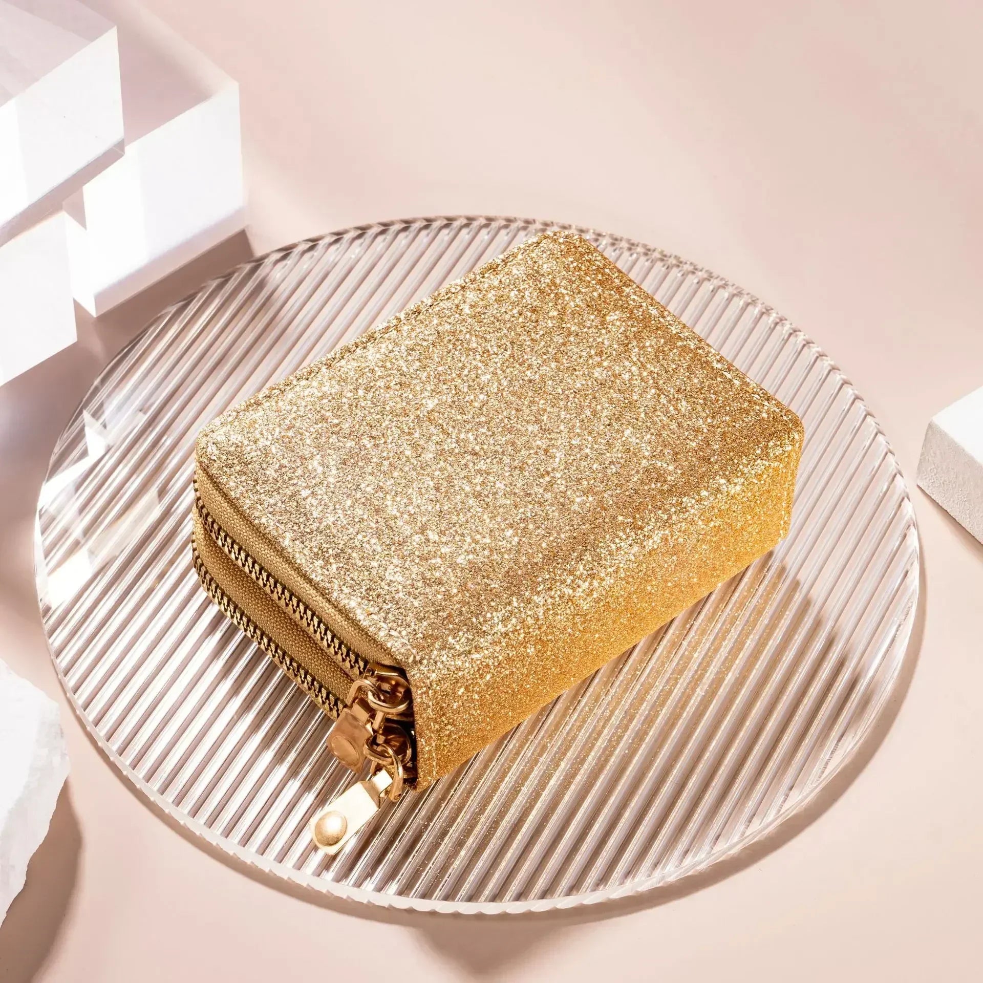 Glitter Sequin Wallet with Double Zip Closure