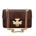 Crocodile Print Crossbody Bag Bee Lock Charm Chain - Coffee