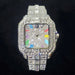 Diamond Paved Square Watch with Roman Numerals - Silver