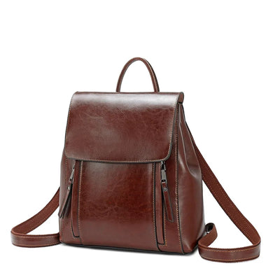 Genuine Leather Backpack with Top Handle Zipper Pockets