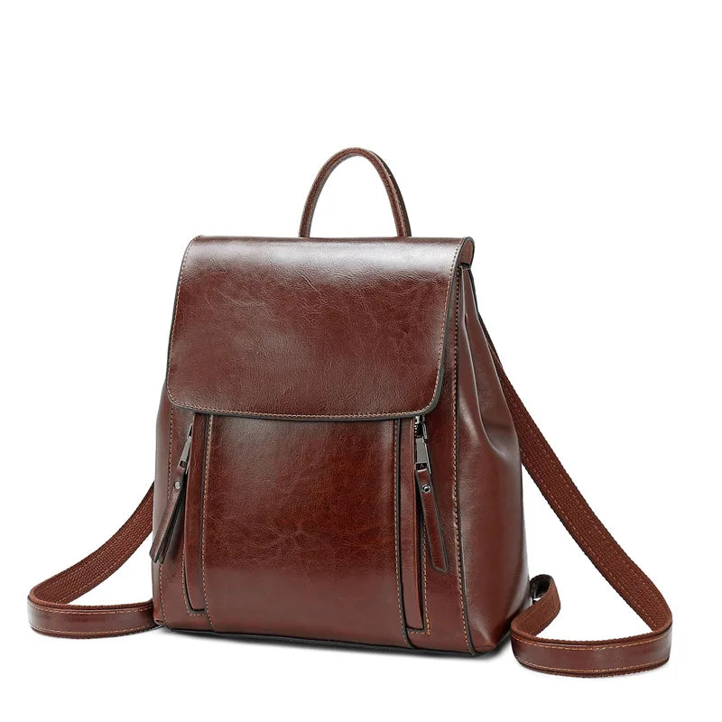 Genuine Leather Backpack with Top Handle Zipper Pockets