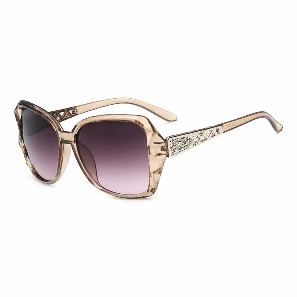 Square Sunglasses Crystal Embellished Temple Frame - Champagne