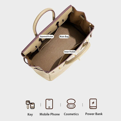 Lock Buckle Pebbled Tote With Structured Silhouette