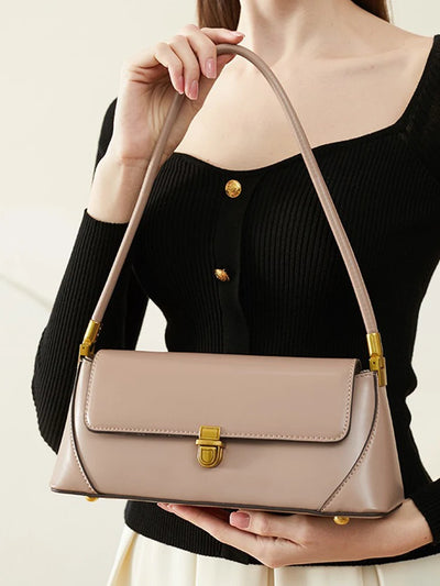 Baguette Shoulder Bag With Delicate Gold Tone Hardware