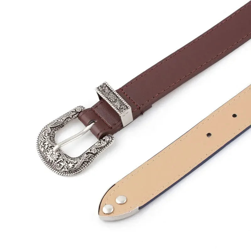 Adjustable Western Belt with Ornate Engraved Buckle