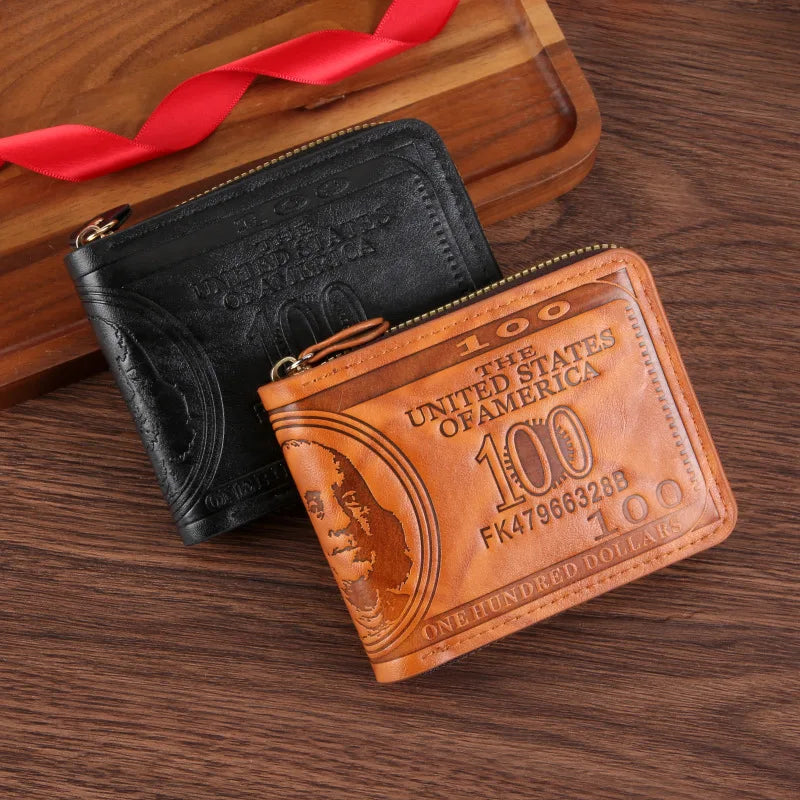 Wallet with Dollar Pattern Zipper Pocket for Daily Use - WO2MEN