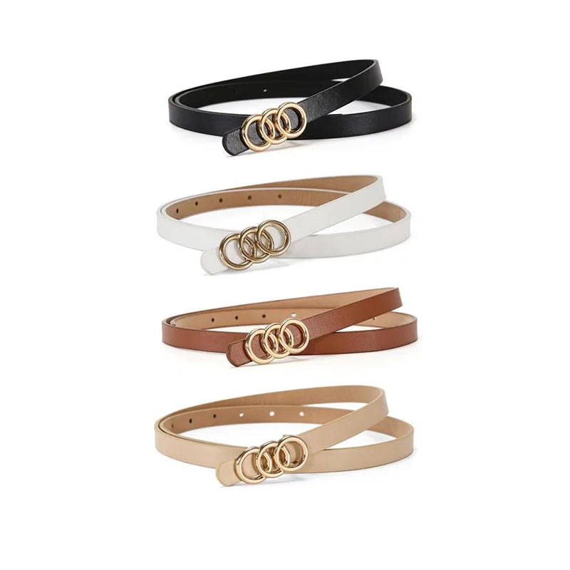 Triple Ring Buckle Belt Slim Waist for Everyday Wear
