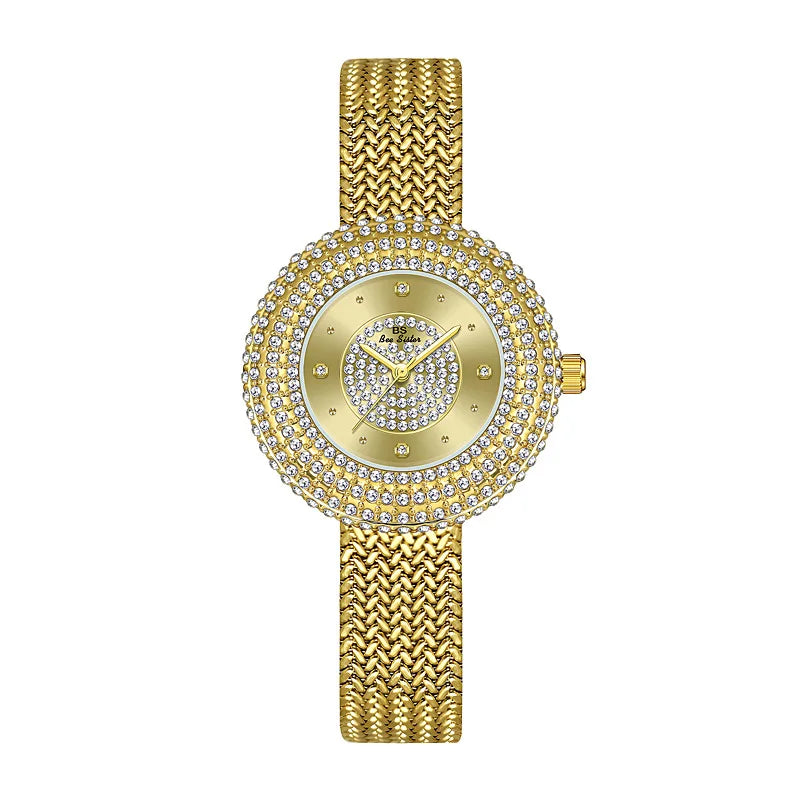 Luxury Crystal Dial Watch With Double Ring Bezel